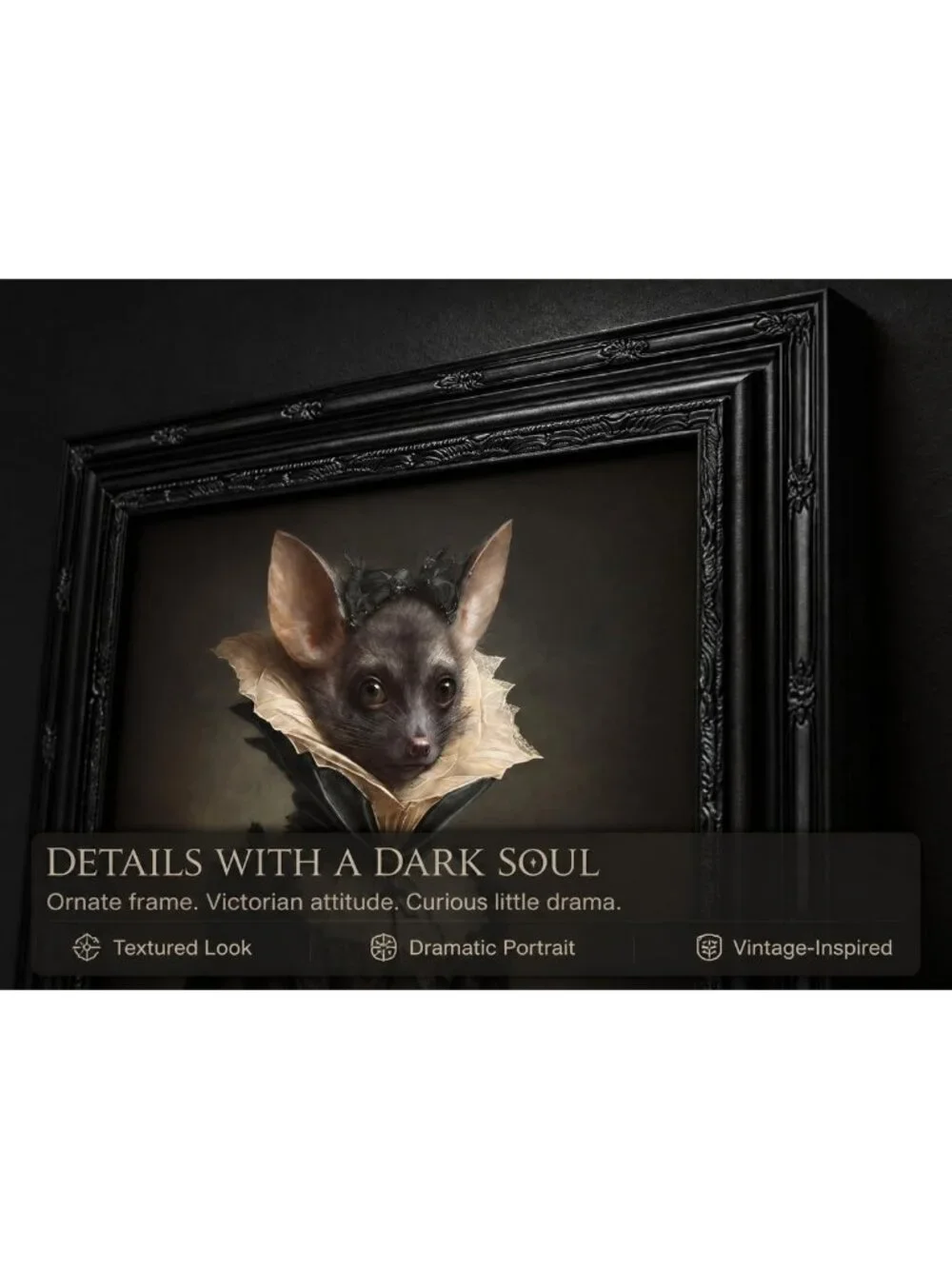 Gothic Bat Lady Canvas Wall Art | Vintage Black Framed Decor for Bedroom